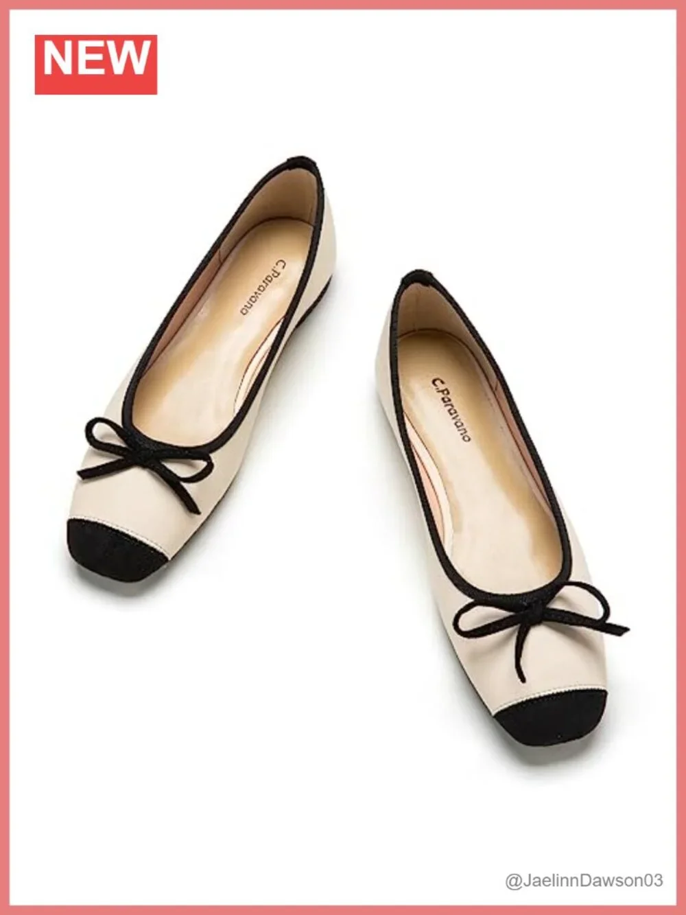 Ladies Square Toe Bow Ballet Flats Slip-On Lambskin Leather Lined Memory Cushion